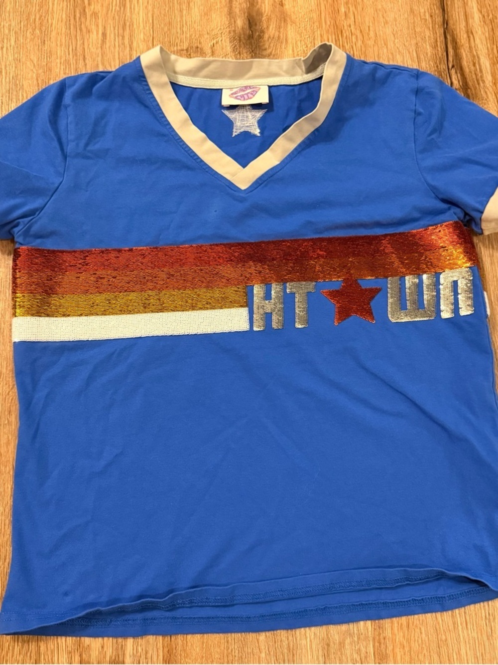 Sparkle City H-Town Tee Houston Astros Sequin Spirit Blue Orange Shirt Sz Small